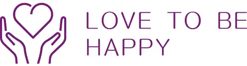 A purple and white logo that says " love happy ".